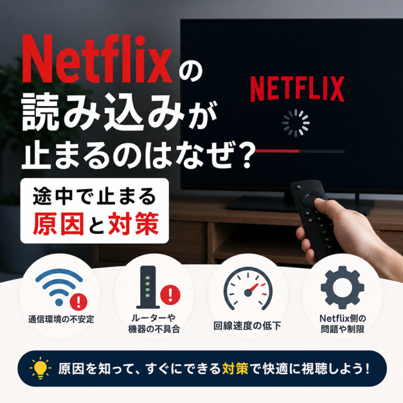 Netflixの読み込みが途中で止まる原因と対策を解説するイメージ画像
